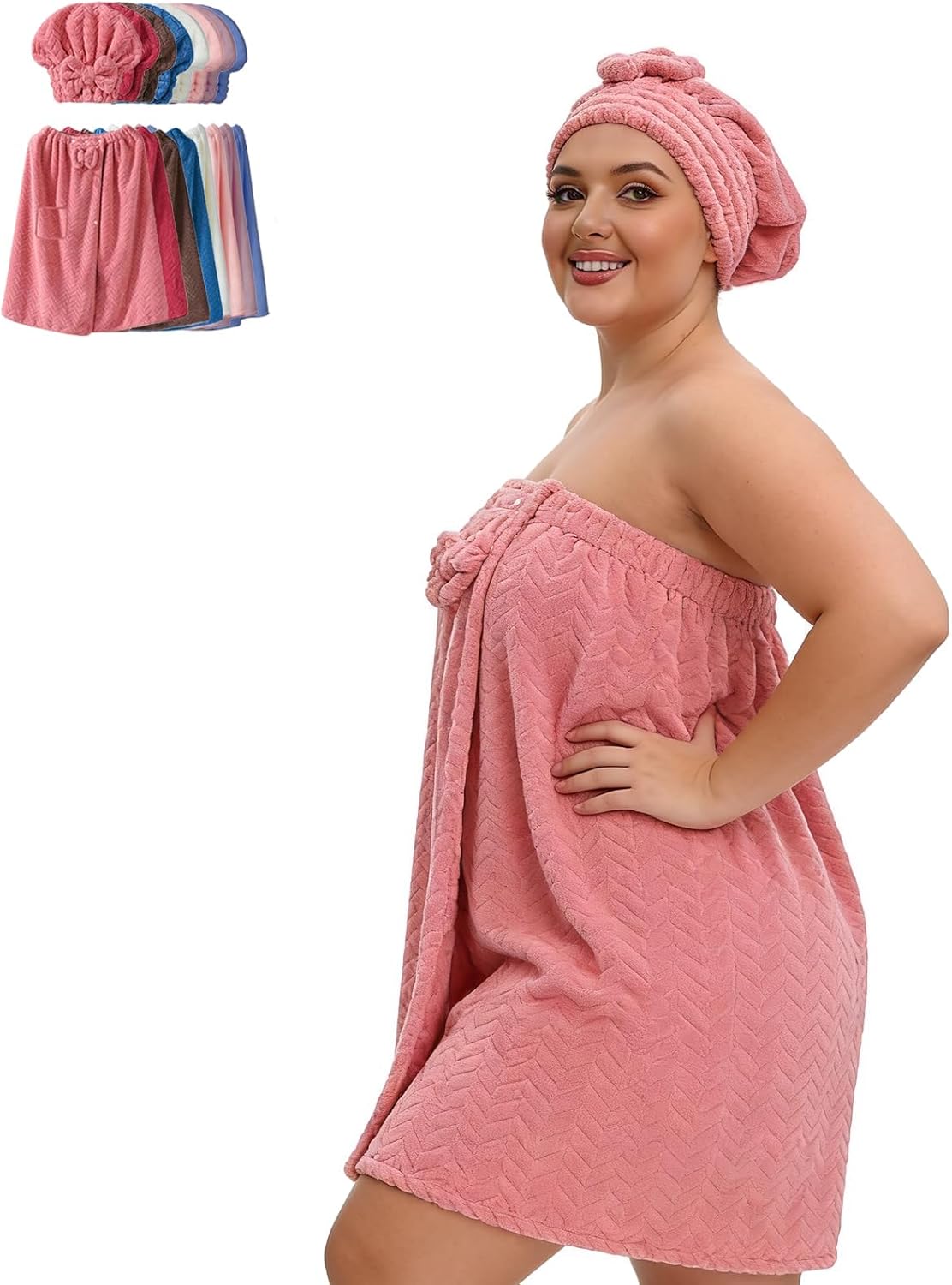 Plus-Size Adjustable Bath Skirt & Quick-Dry Cap Set, Quick-Dry Absorbent Bath Towel, Secure Non-Slip Closure