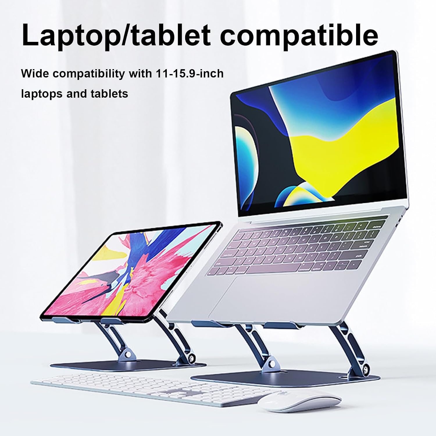 Laptop Cooler Cooling Pad Stand - Slim Ergonimic Laptop Stand for Desk, 3 Speed Cooling Fan Adjustable Height Laptop Cooling Stand for MacBook 11-15.6 Inch, Blue & Gray
