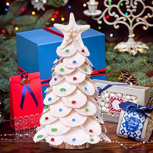 Miniatura 7 de Sea Shells - Árbol de Navidad hecho a mano, conchas de vieira de mesa, árbol de Navidad para decoración de Navidad y playa, regalo de cumpleaños,