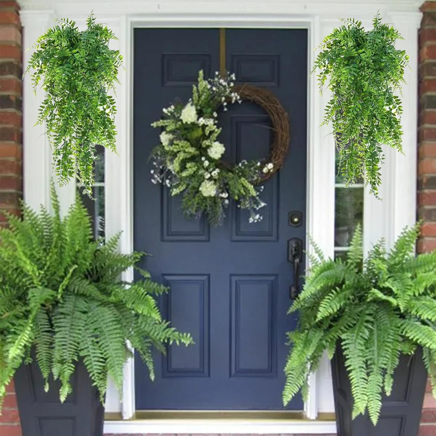 Plastic Plants,Fake Hanging Plants Ferns,Small Outdoor Faux Plant,4 PCS - Image 4