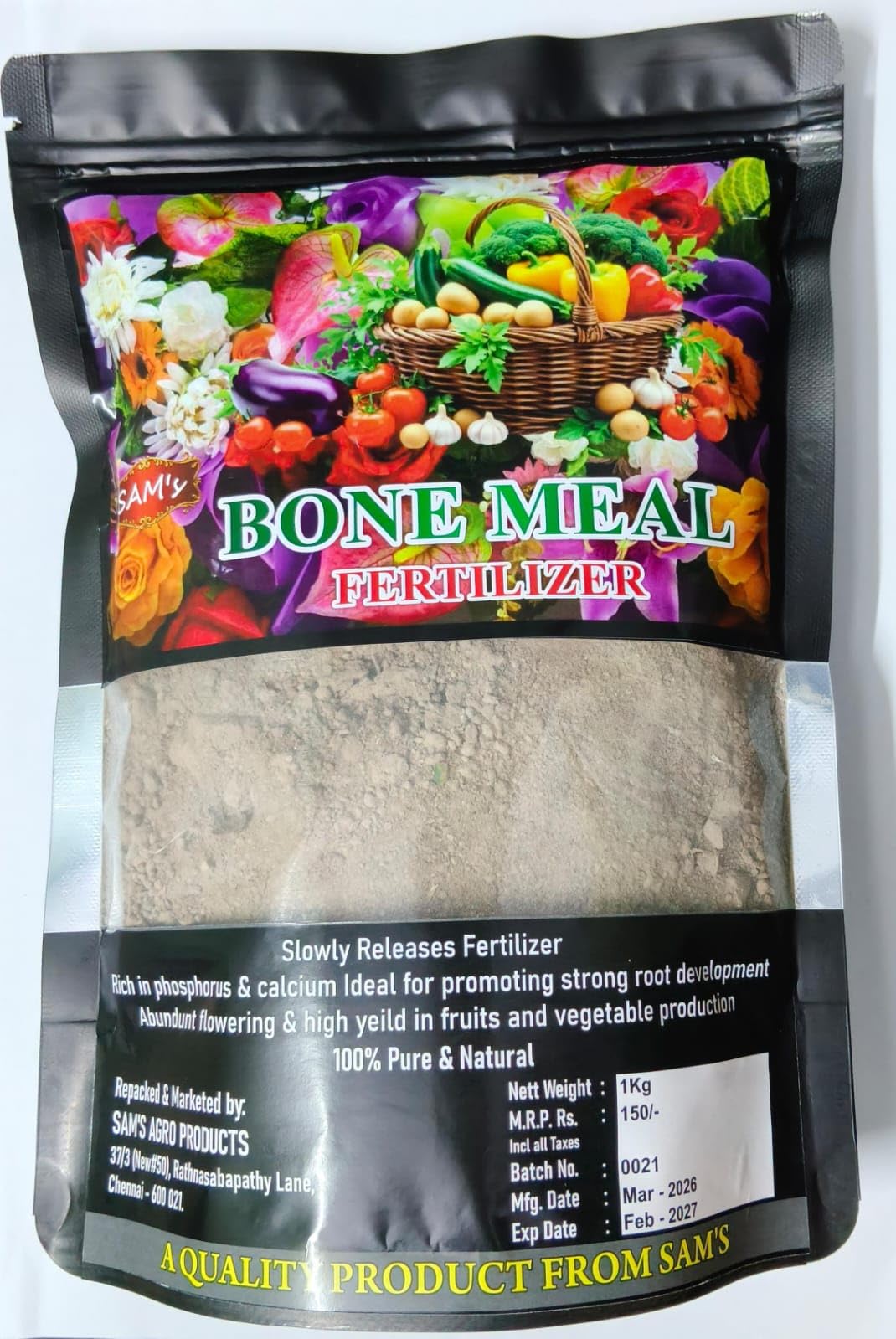 Bone Meal Fertilizer, 1 kg, 100% Pure and Natural | Slow Release Formula, Rich in Phosphorus, Strong Root Development, Abundant Flowering, High Fruit & Veg Yield-image-42