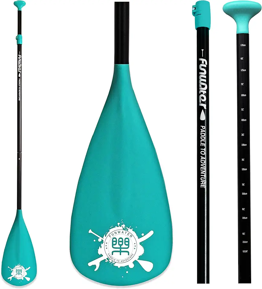 FunWater SUP Paddle – 3 peças ajustáveis para prancha de stand up paddle – Remo leve e flutuante – durável e embalável, lâminas de nylon reforçadas – Curso eficiente..
