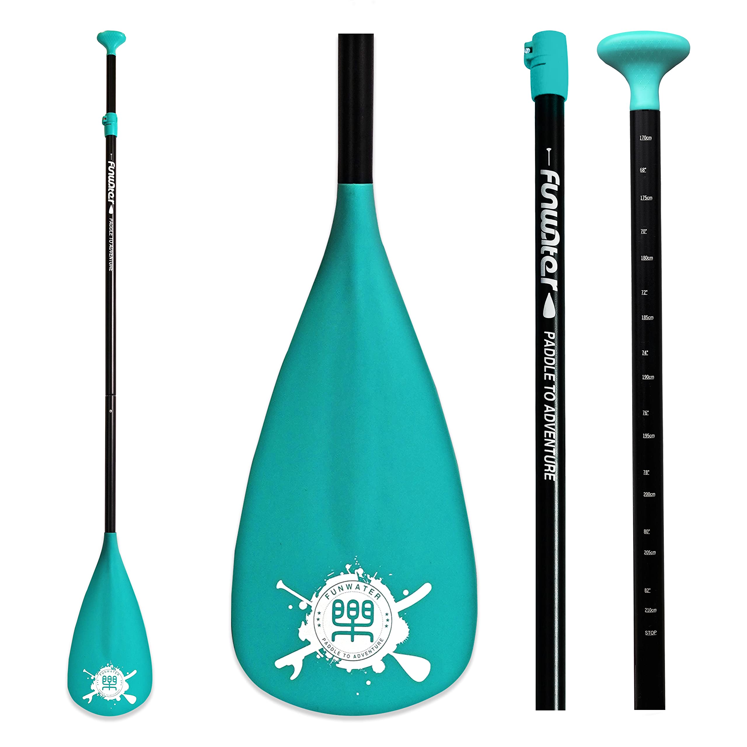 FunWater SUP Paddel – 3 Stück verstellbares Stand Up Paddle Board Paddel – leichtes & schwimmendes Paddelbrett Ruder – langlebig und verstaubar, verstärkte Nylonklingen – effizienter Hub