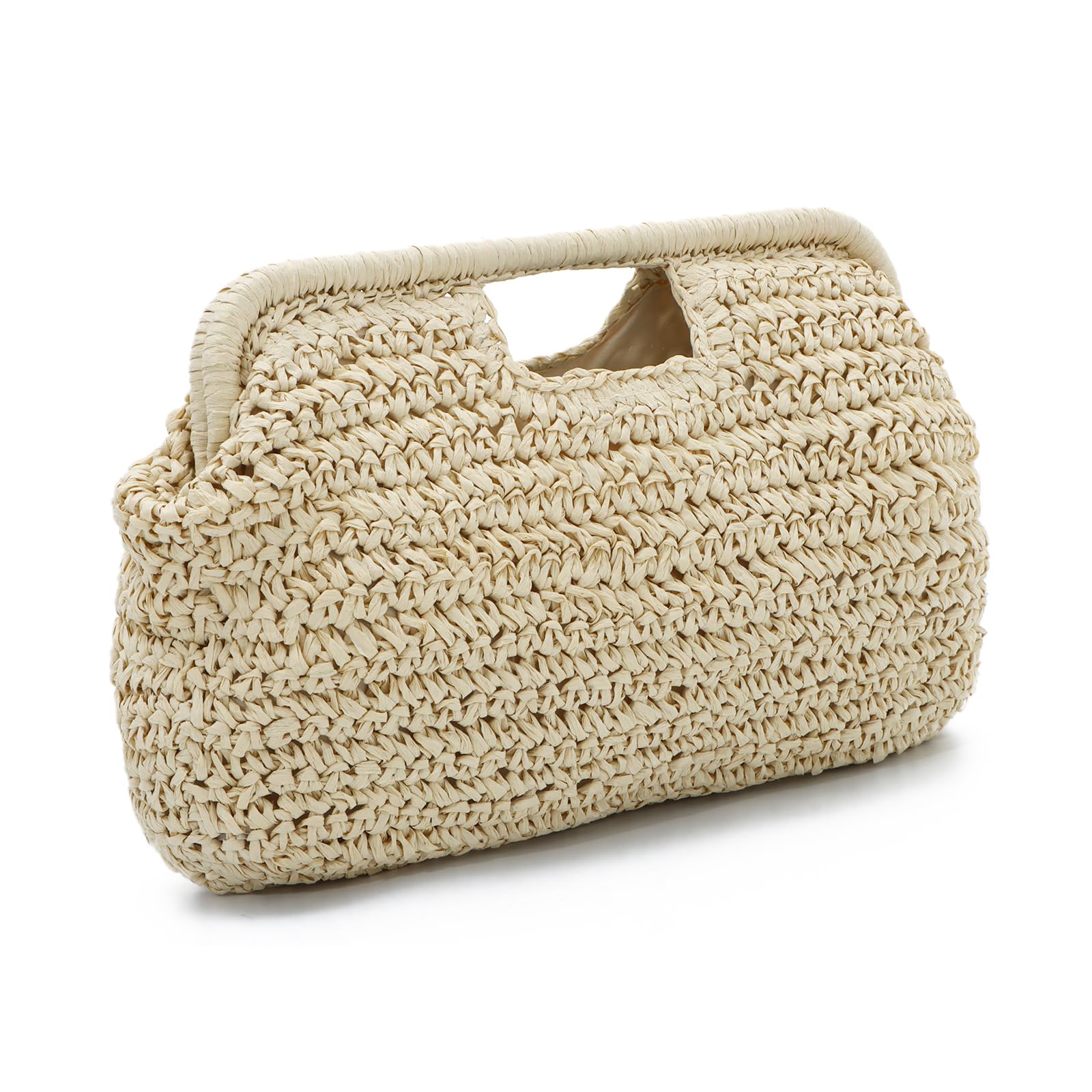 EVEOUT Pochette in Paglia per Donna Estiva Boho Clutch Rafia per Lavoro Matrimonio Festa Borsa Intrecciata con Manico per Spiaggia Mare
