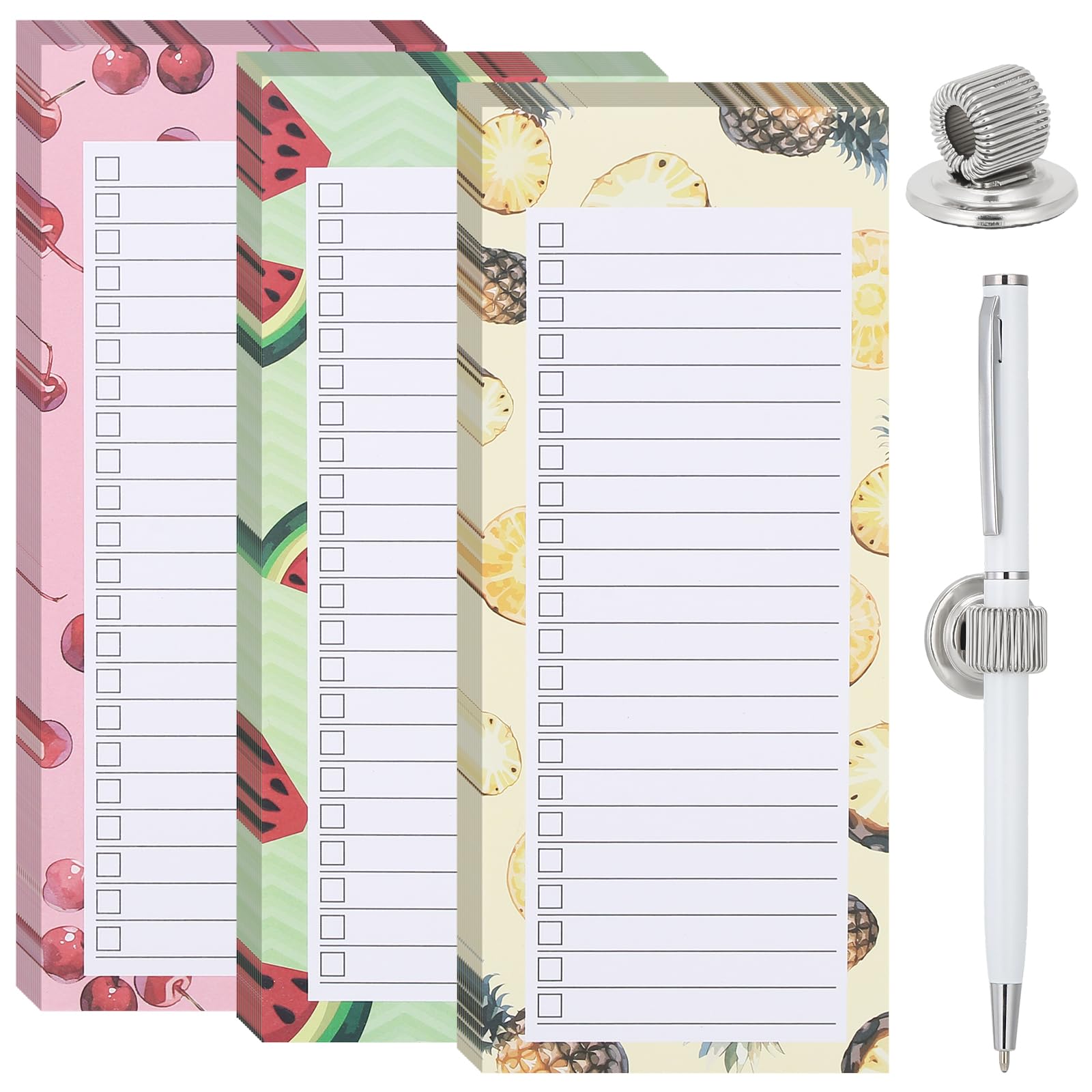 3 Pack Magnetic Shopping List Pad for Fridge with Magnetic Pen Holder & Pen 150 Sheets Fruit Theme Magnetic Notepad for Fridge To Do List Tear Off Wish List Pad for Shopping Refrigerator Cabinet