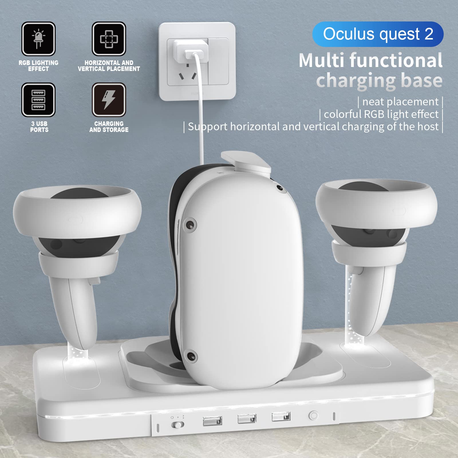 For Oculus Quest 2 VR Multifunctional Controller Charging Station, Multifunctional Cooling Base, Dual Charger Docking Station for Oculus Quest 2 VR Holder (White, Oculus Quest 2) DSVR-003