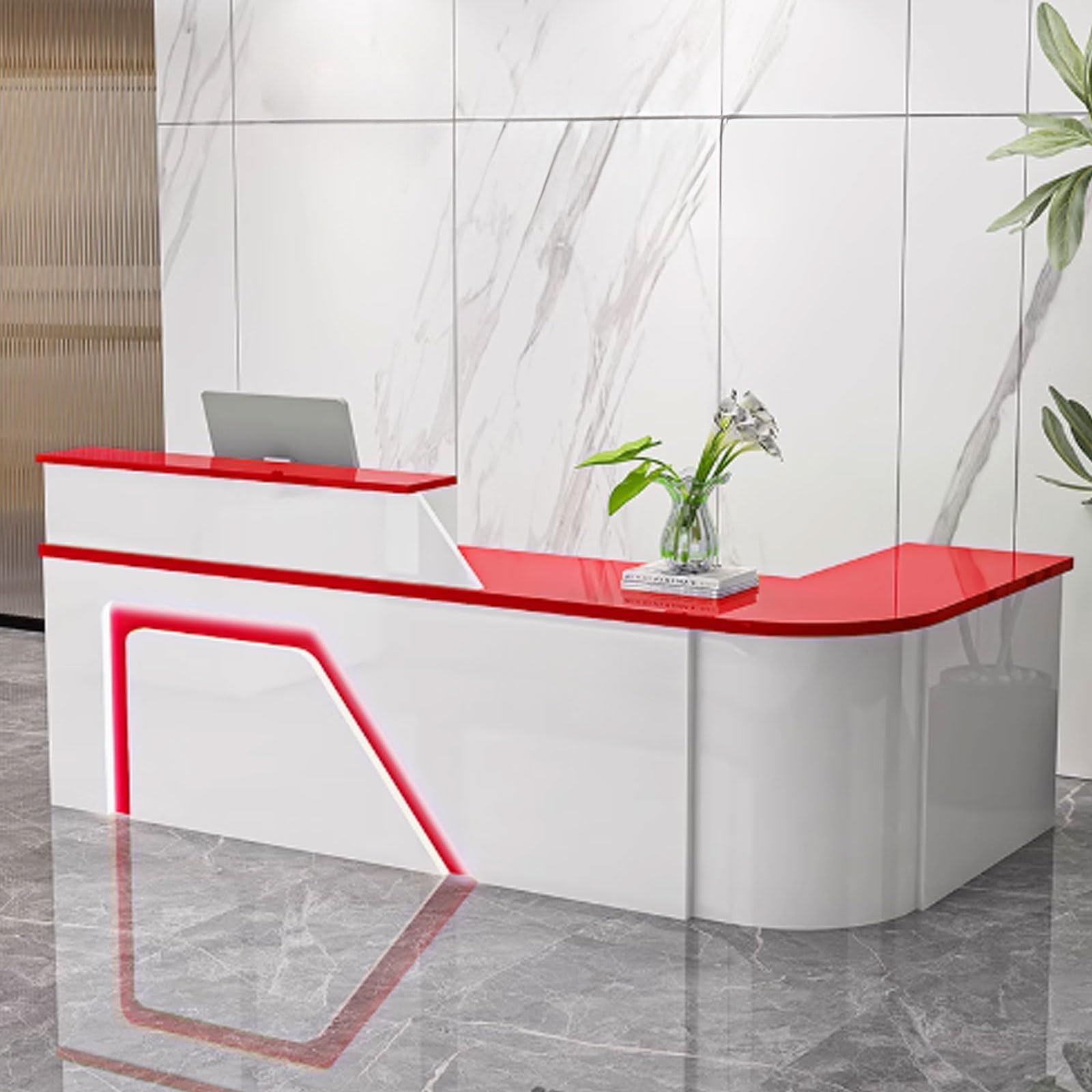 Generico Bancone Reception Moderno - Supporto per Hall e ristoranti, Bianco e Rosso, 120 cm - Soluzione Reception Elettronica per Ufficio e Area d'attesa, SK Design