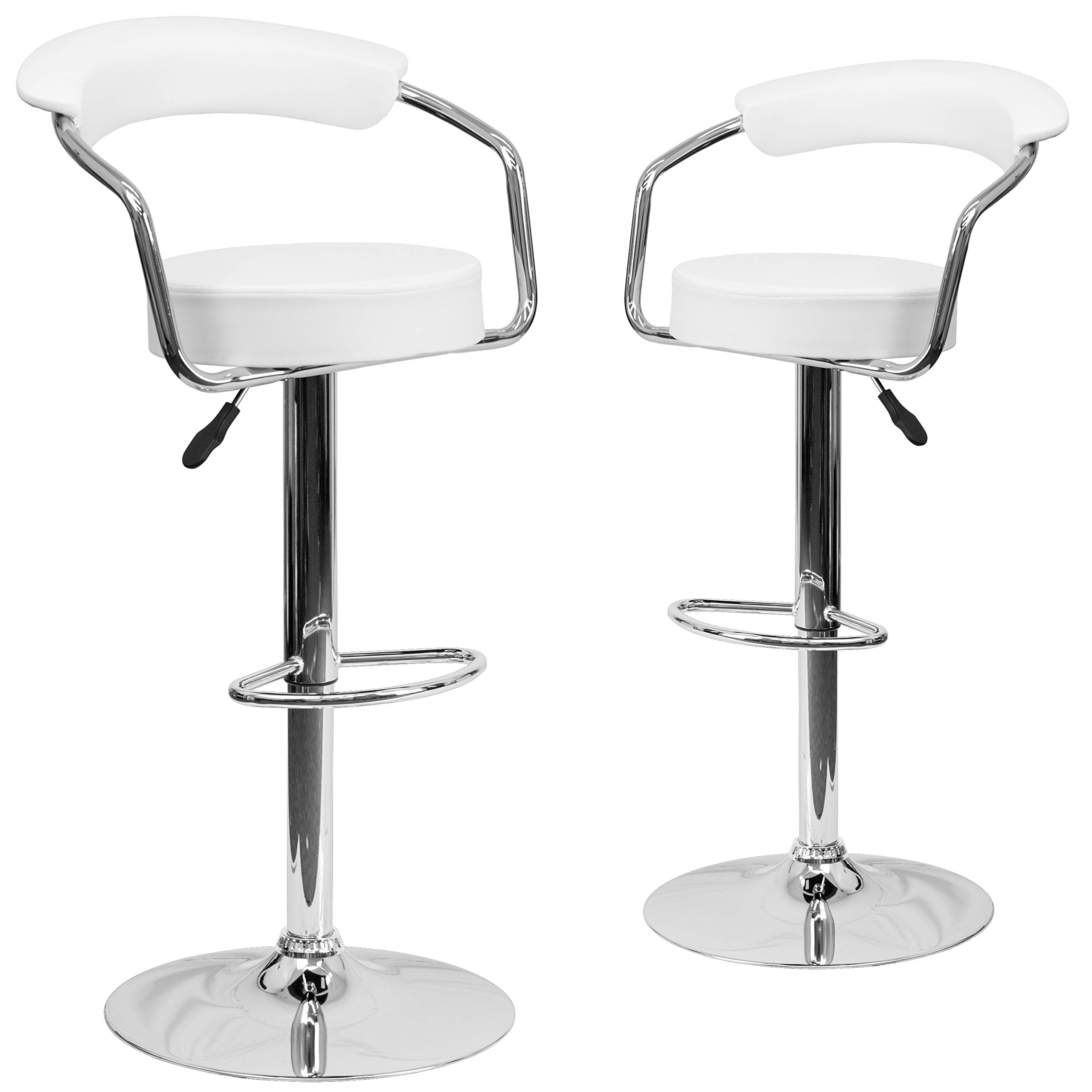 Flash Furniture Taft - Sgabello da Bar Moderno in Vinile, Altezza Regolabile, con braccioli e Base cromata, Confezione da 2, Colore: Bianco