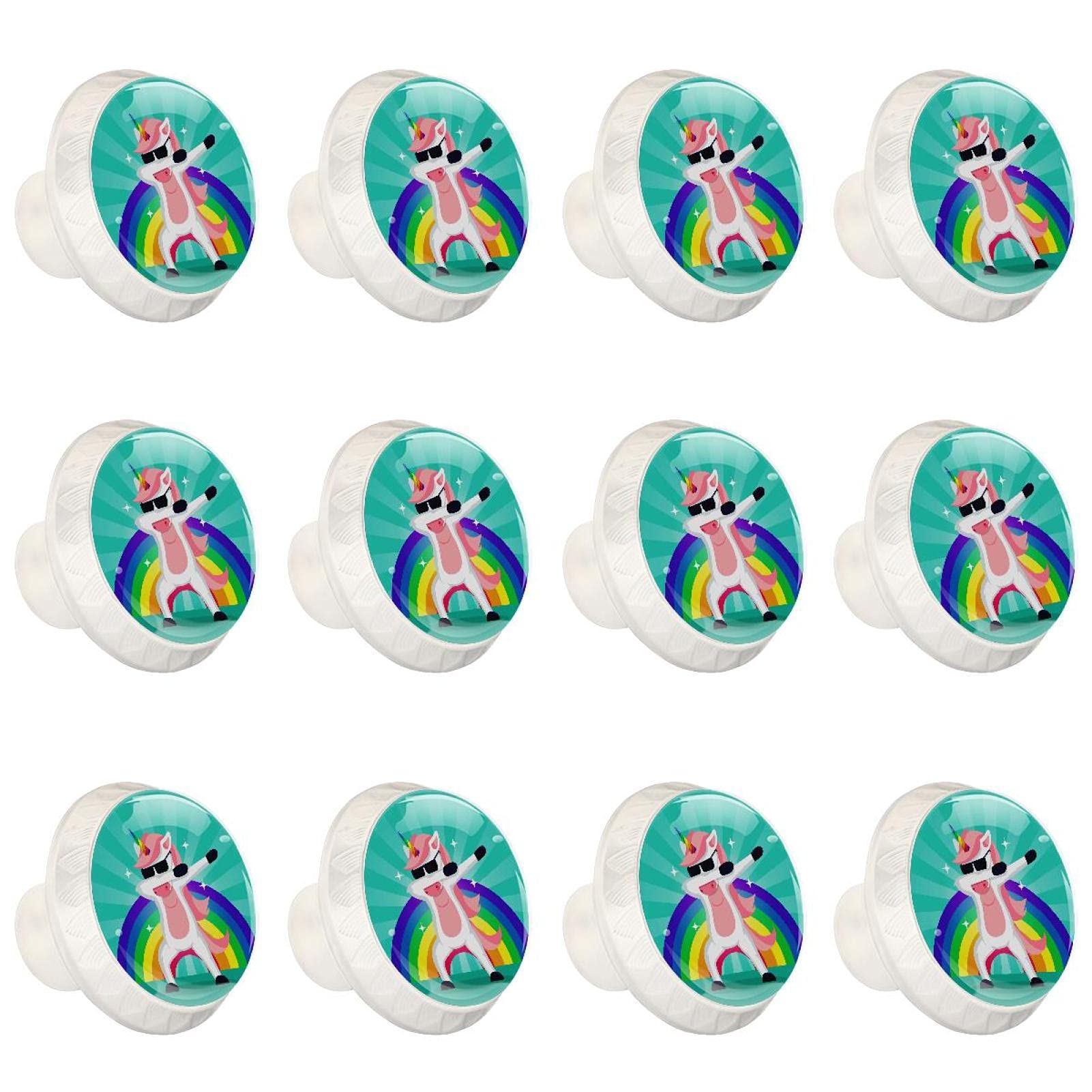 Boutons d'armoires de cuisine ronds et poignées de commode motif licorne verte - 12 pièces