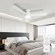TCL Ceiling Fans with Lights, 42 inch 3 blades Low Profile and Remote Control, Reversible, Flush Mount, 3CCT, Dimmable, Noiseless, Black Ceiling Fan for Bedroom, Indoor Use (White, 42 Inch)