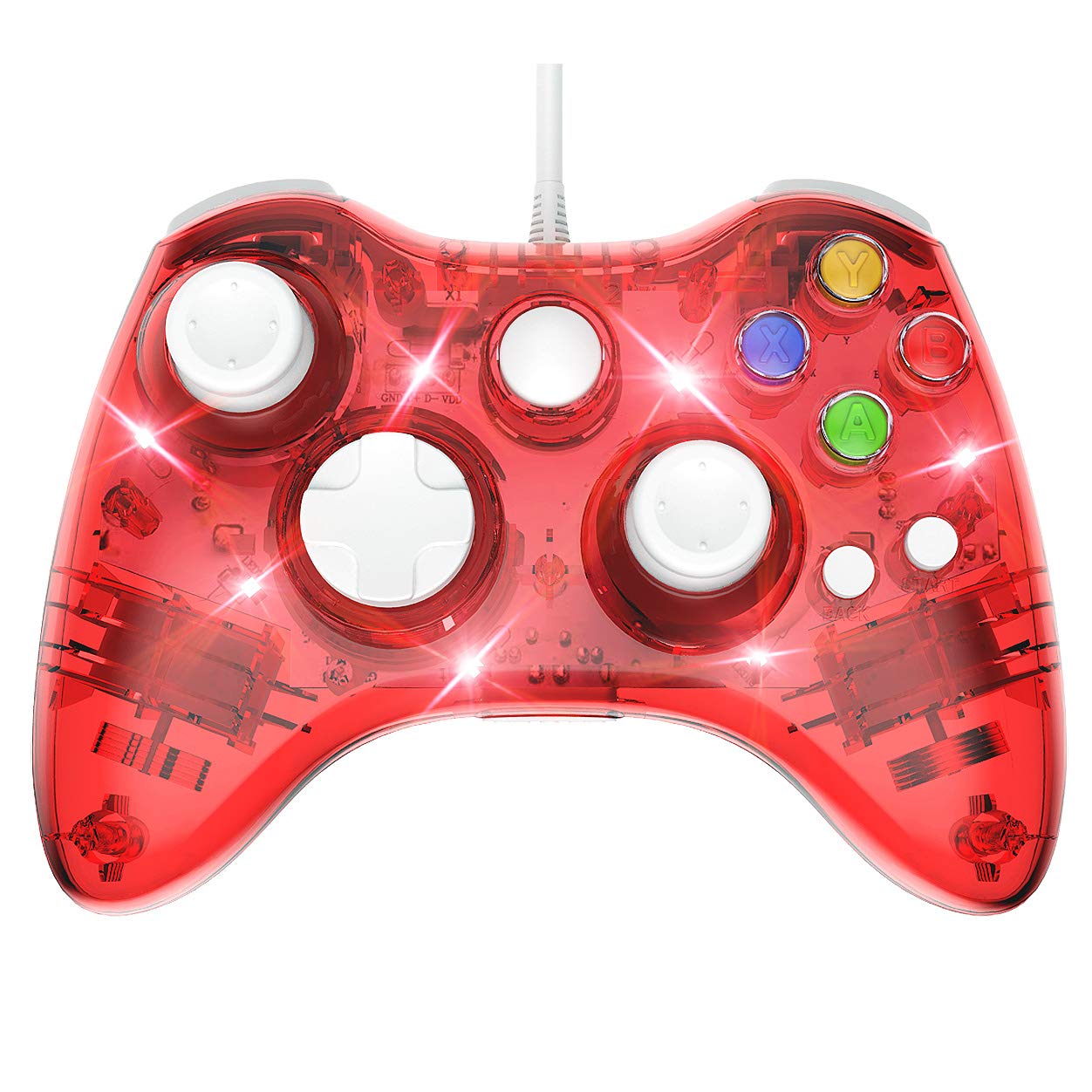 PAWHITS Wired Xbox 360 Controller with Cool LED, Compatible with Microsoft Xbox 360 & PC (Windows 11/10/8/7), Upgraded Joystick & Dual Vibration Gamepad Gaming Joypad (Red)