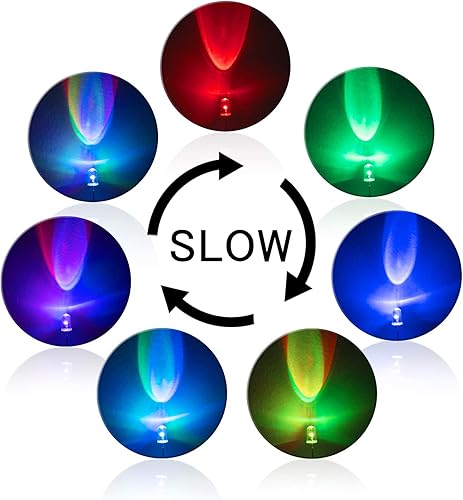 Miniatura 3 de DiCUNO 100 piezas de diodo LED de parpadeo lento multicolor RGB de 0.197 in, diodos emisores de luz cambiantes intermitentes multicolor, 2 pines