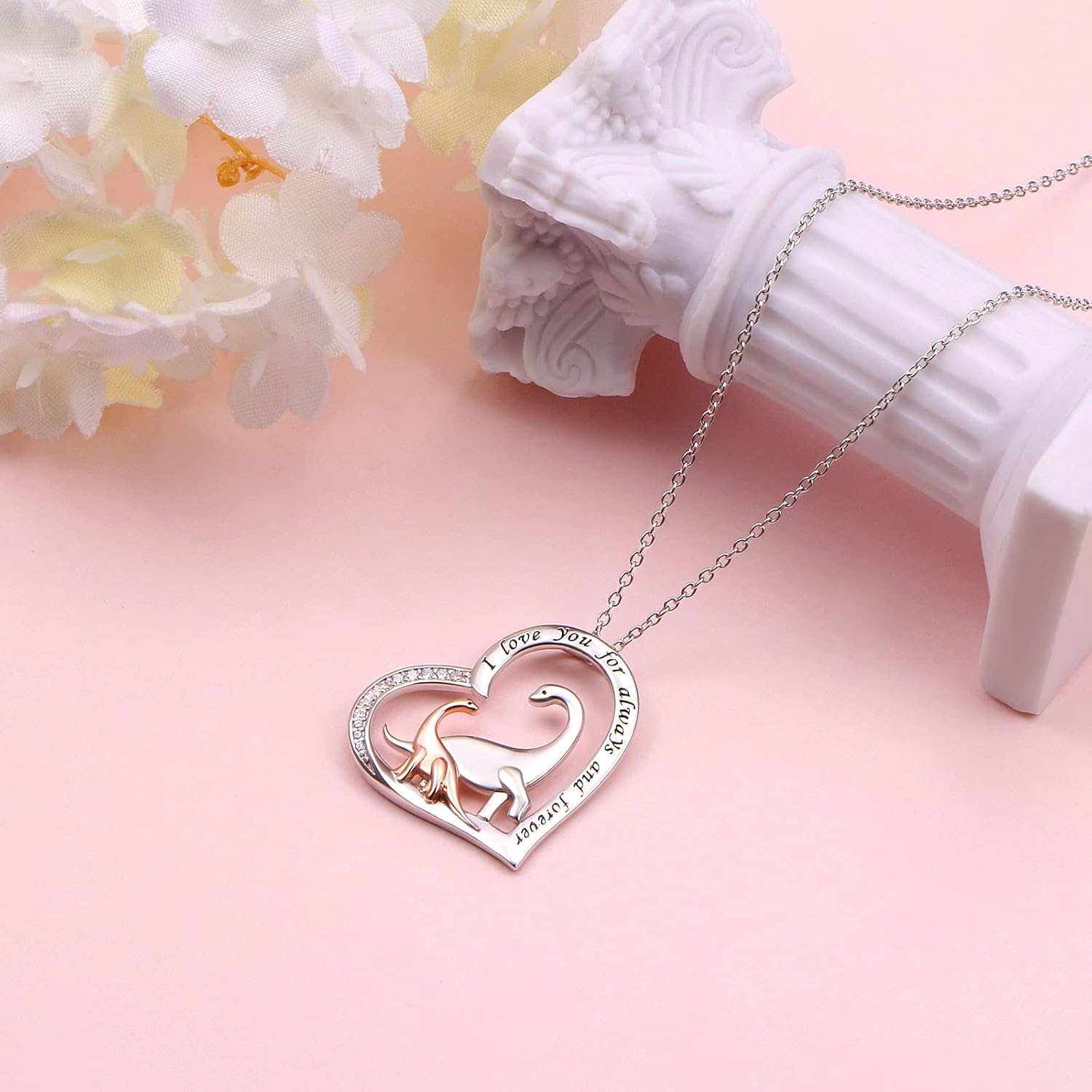 Yearace Sterling Silver Mother and Child Animals Necklace Love Heart Pendant Necklace Cute Animal Jewelry Mother's Day Gifts for Mother Wife