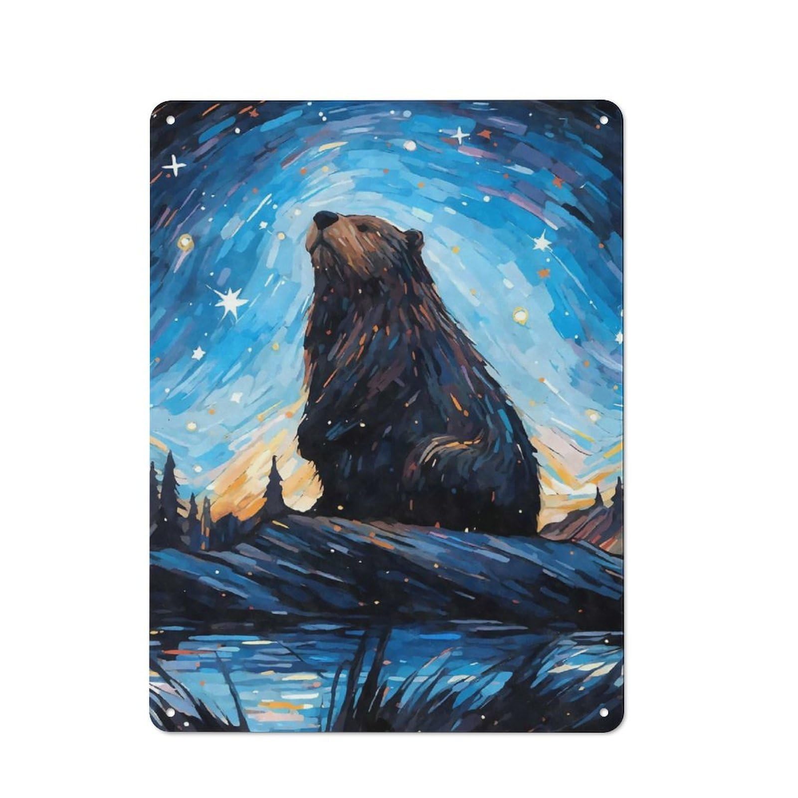 Junmoney Style-19 For Lounge Or Reading Corner, Beaver Bober Starry Night Vintage Metal Sign 40X30cm, For Collectors Decorating Lounges And Reading Corners