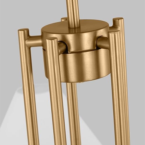 Miniatura 4 de Scott Living Porteau - Lámpara de araña grande regulable para interiores con 6 luces, acabado dorado satinado con pantallas de tela de lino blanco