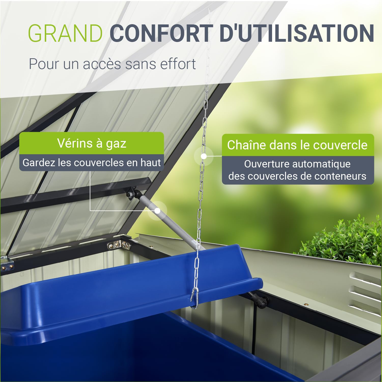 Juskys Conteneur pour 3 poubelles Namur 3 bacs de 120 litres – 2 m² – 2 Portes – Coffre, boîte, boîtier de Rangement Gris
