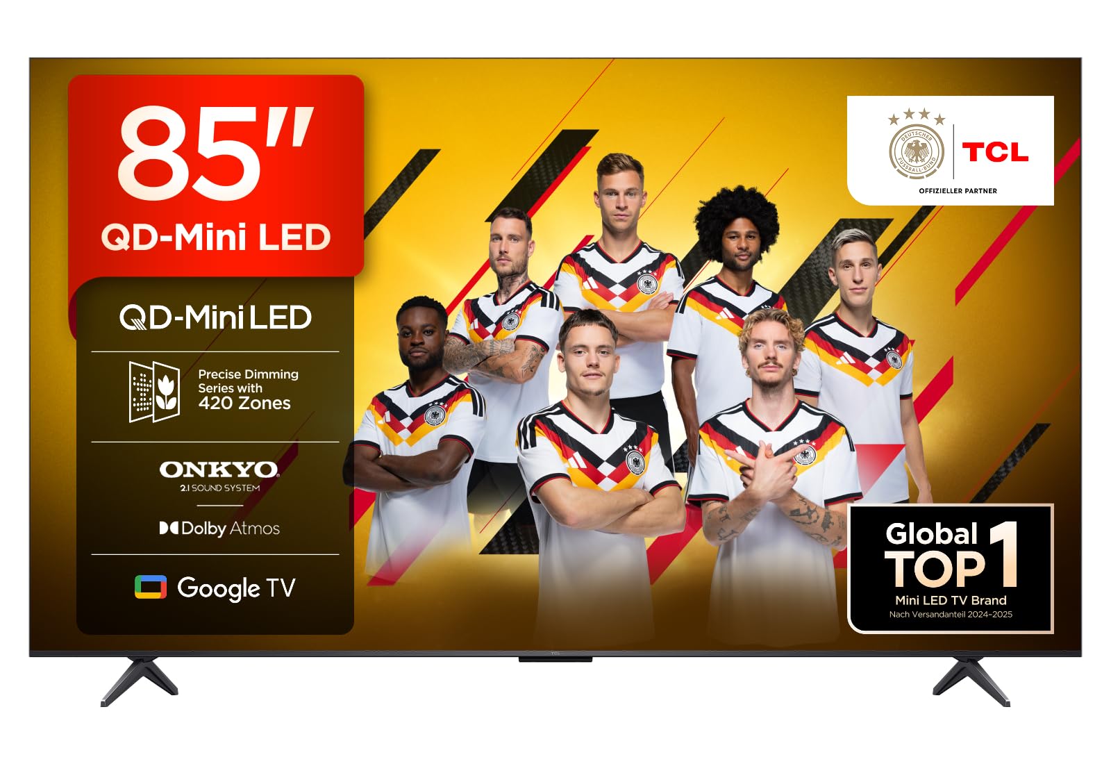 TCL 85Q6C 85-Inch QD Mini LED TV, 4K HDR Premium 1000nits, Smart TV with Google TV (Dolby Vision IQ & Atmos, Onkyo 2.1 Sound System, 144Hz Motion Clarity Pro, Game Master)