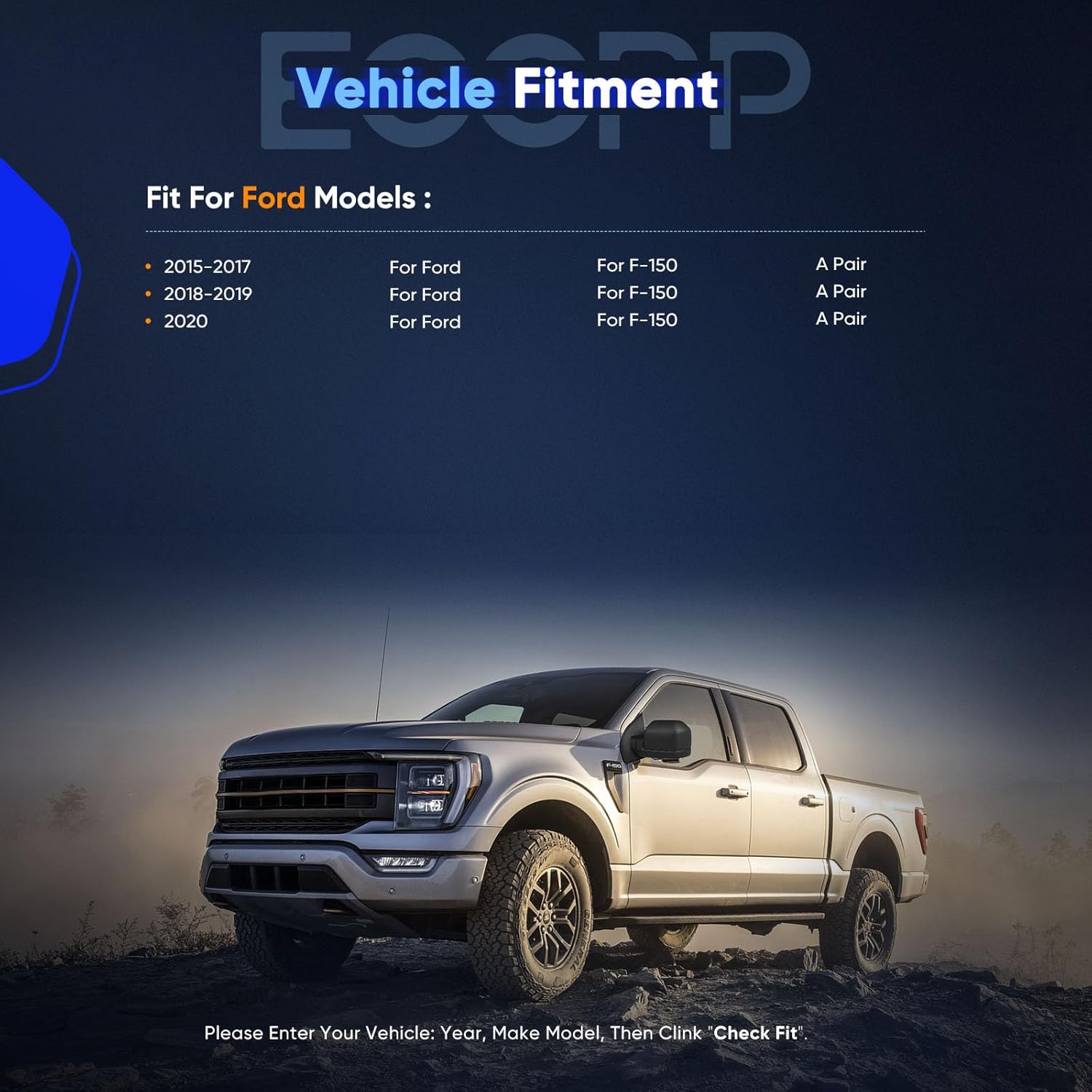 ECCPP Tow Mirror Towing Mirror Compatible With 2015-2020 For Ford For F-150 Pickup With Right Side Power Adjusted Turn Signal Light Temperature Sensor With Black Cap Housing