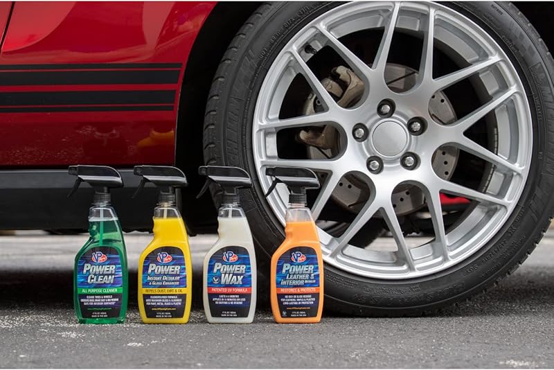 VP Racing Fuels VP Power 4 Pack Car Detailing Cleaning Kit, All-Purpose Cleaner, Spray Wax, Gloss Enhancer, Leather/Interior Spray, & Microfiber Cloth