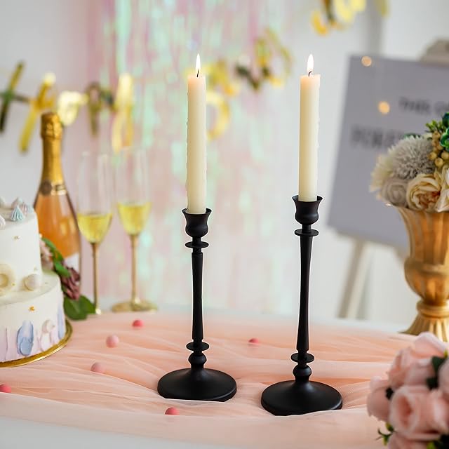 Candle Stick Stands Candlestick Holders: Set of 2 Black Candle Holders for Candlestick Candles Inweder Metal Taper Candle Holder for Table Centrepiece Wedding Birthday Home Decor Fits 2cm Thick Candle