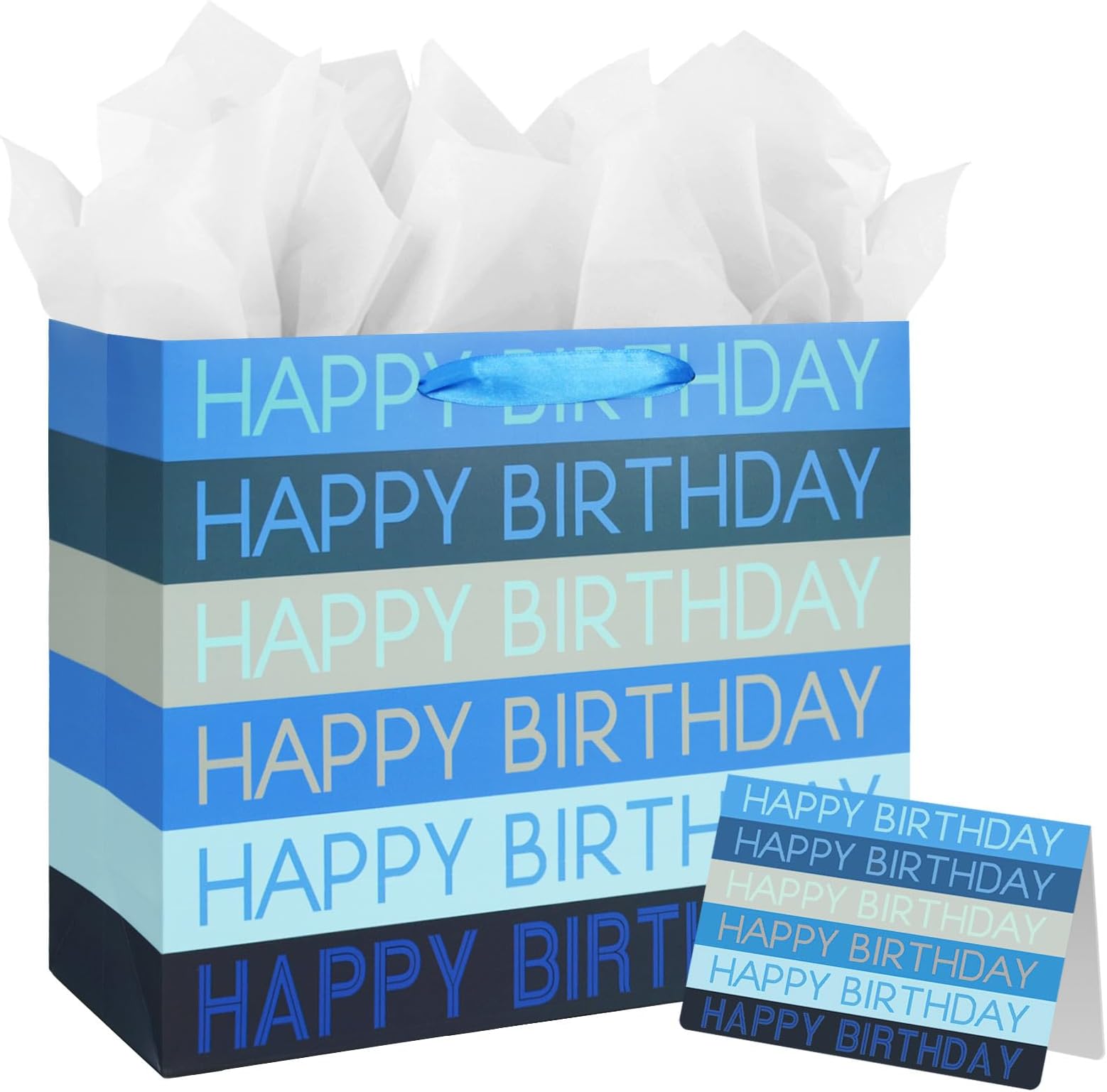 13" Large Happy Birthday Gift Bag with Tissue Paper,Card and Handles for Men Boy Kid Birthday Party