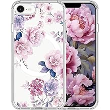 for iPhone 16e/17e 6.1" Flower Case Magnetic [Compatible with MagSafe] Floral Pattern Clear Shockproof [Hard PC Back Soft TPU Edge] Slim Phone Cover for Girls Women, Peony Flower