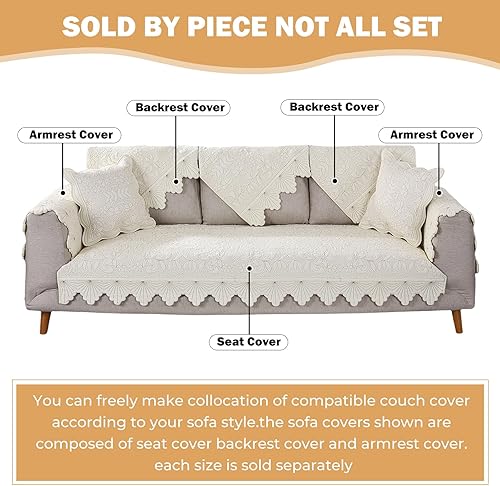 Miniatura 2 de Funda de sofá de algodón con bordado de hojas y flores, antideslizante, acolchada, protector de muebles para perros, niños y mascotas, lavable a