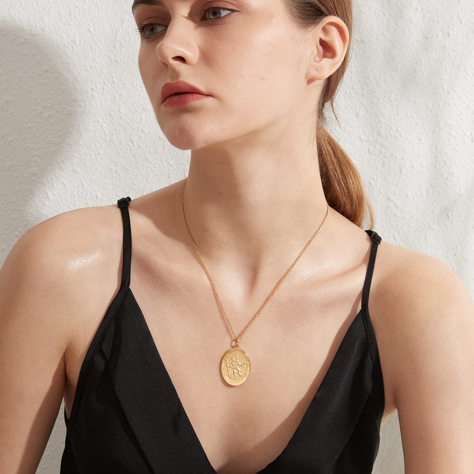 jiamiaoi Heiliger Christophorus Kette 18K Weißgold Plattierte St Christopher Halskette,St Christopher Medaille Halskette für Herren Damen, Katholischer Religiöser schmuck