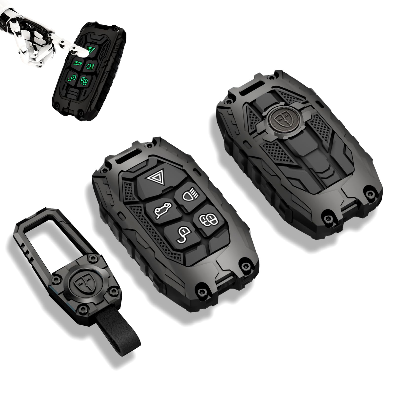 Heavy Metal Key Fob Cover Protector, Compatible with Lason Aurora Velar Sport Exploration Freedom 2 LR 4 Land Rover Sport and Jaguar XF XE XJ F-PACE F-Type Keychain Accessories