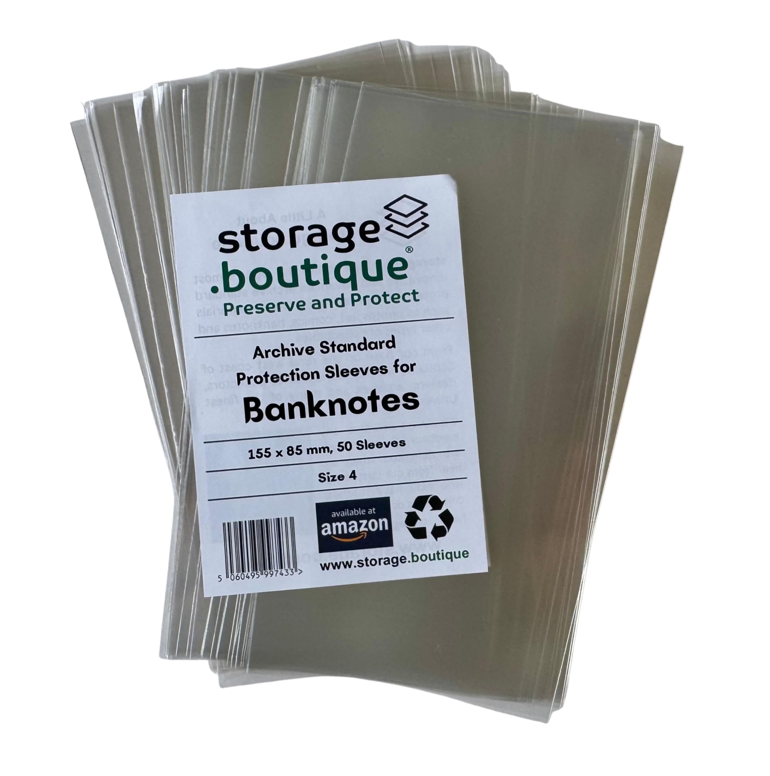 BANKNOTE Protection Sleeves, Archive Standard, Acid Free, Size 4, 155 x 85 mm, 50