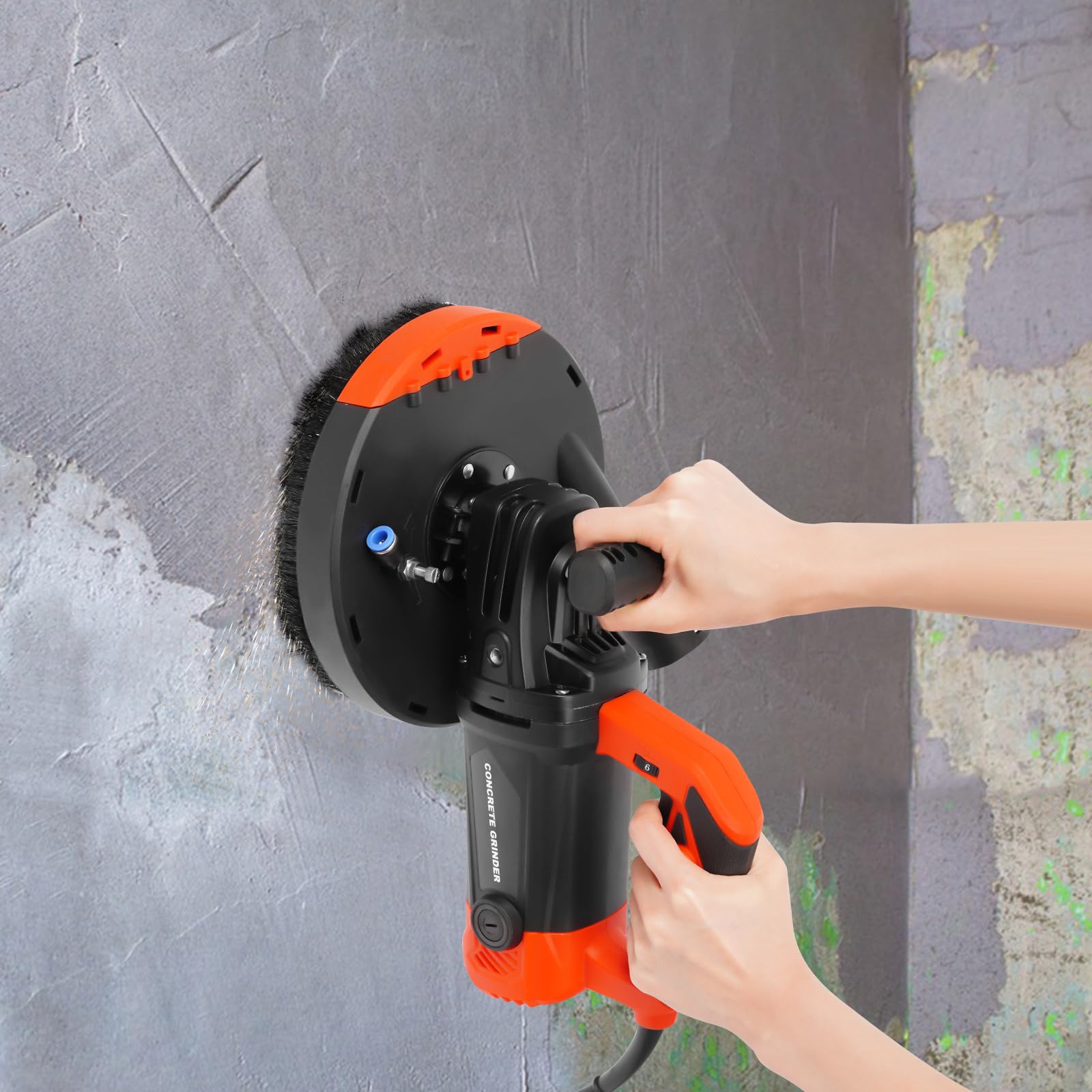 Juego de lijadora de hormigón de 5000 W, con aspiración, 180 mm, 6 niveles de regulación de velocidad, 230 V, fresadora de hormigón para paredes, suelos, esquinas