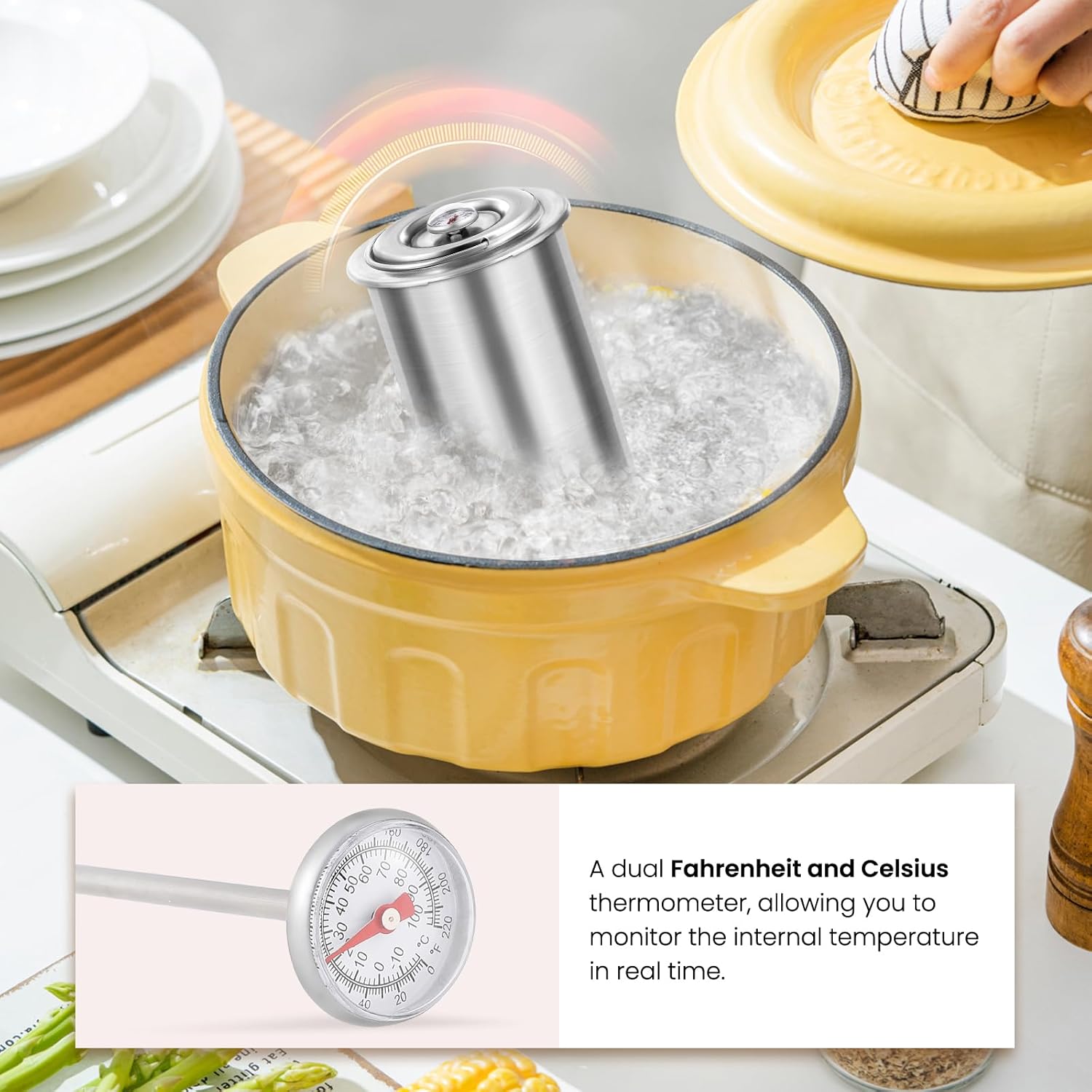 NEWTRY Meat Press Deli Meat Maker Lunch Meat Cooker Ham Meat Presser 304 Stainless Steel with Thermometer Homemade Sandwich Meat Maker