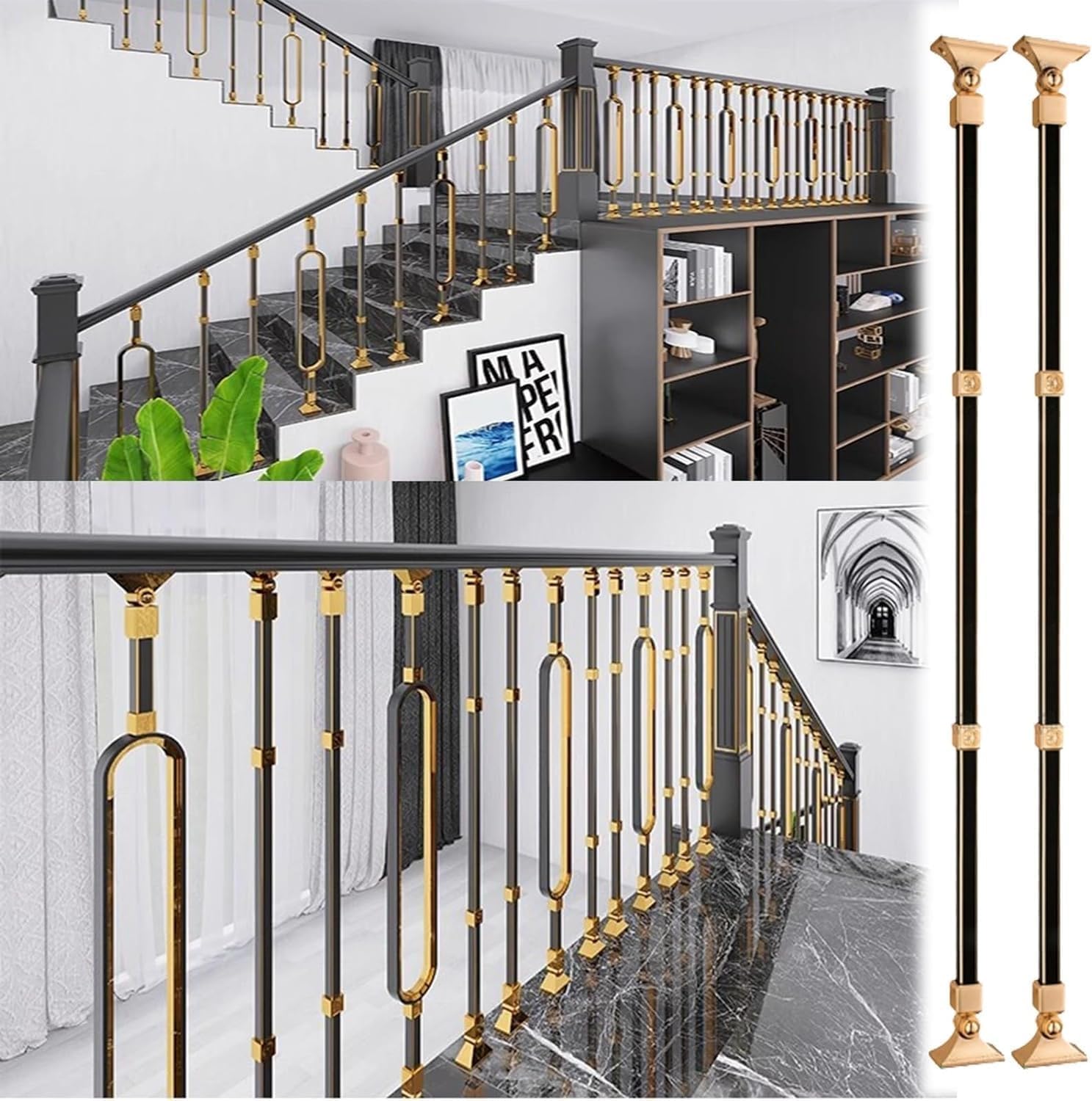 Husillos de barandilla de metal negro tipo vertical para escaleras interiores