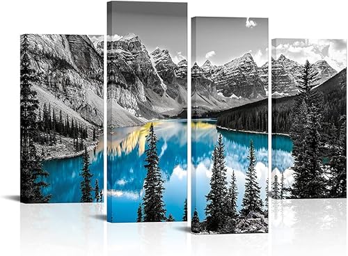 VANSEEING 4 impresiones en lienzo de Colorado para pared, arte de pared Moraine Lake Rocky Mountain Parque Nacional, paisaje, decoración de pared,