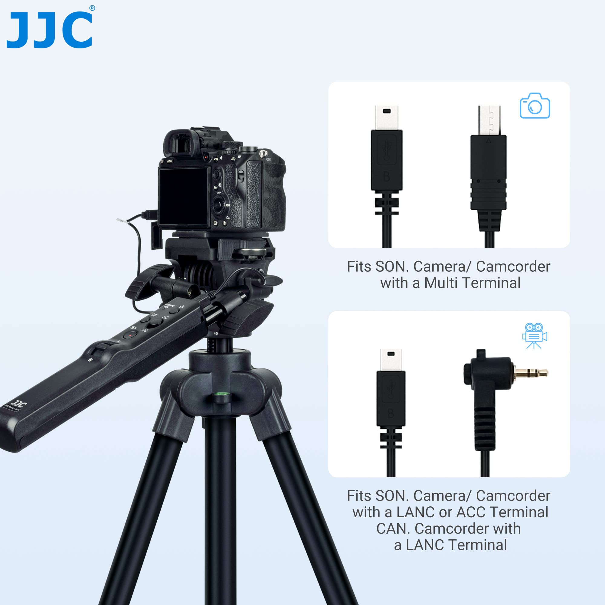 JJC Caméra Trépied Télécommande pour Sony FDR-AX53 HDR-CX405 A9III etc, Poignée de Trépied Universelle pour Multi/Lanc Caméra/Caméscope