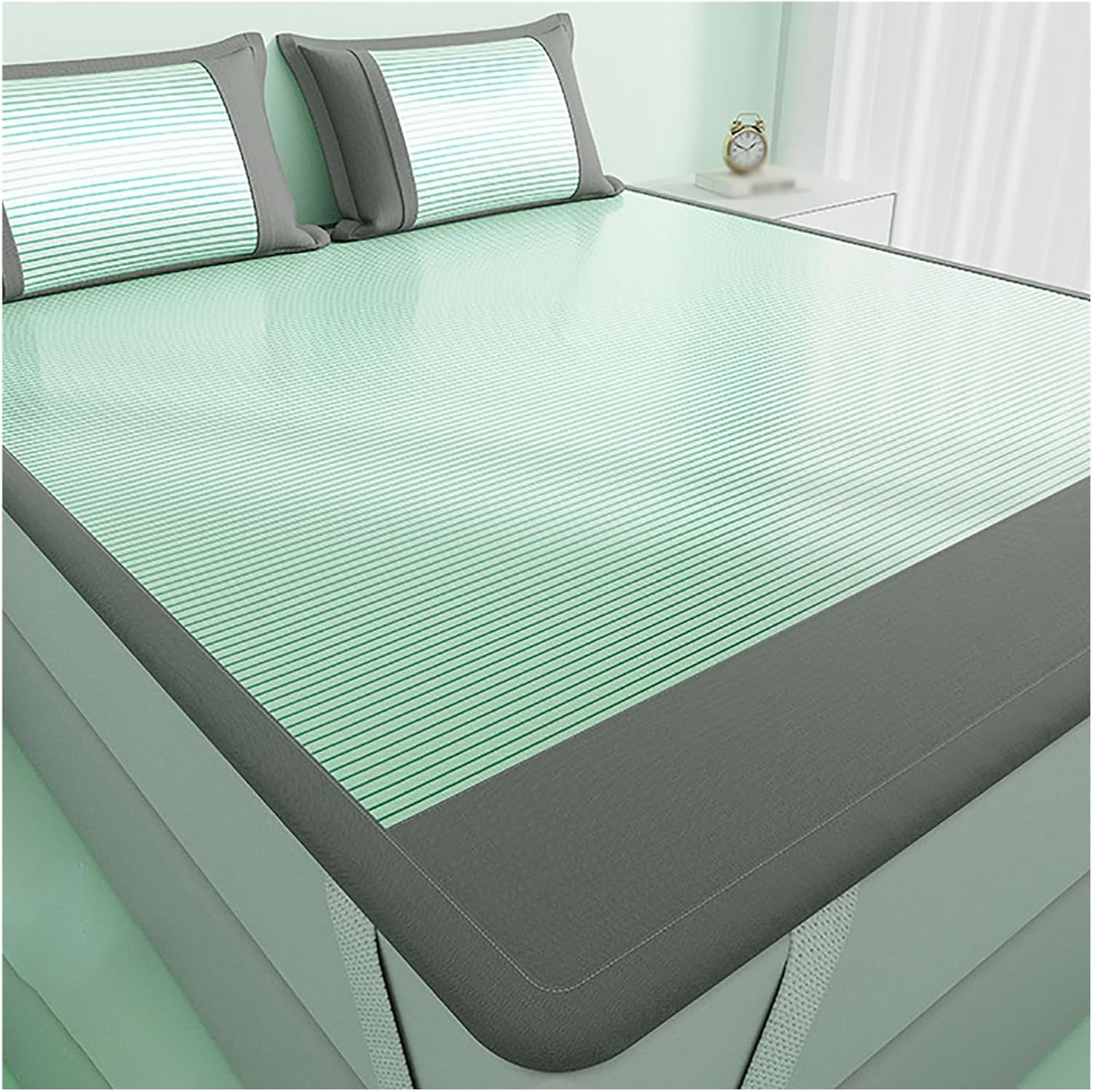 Cooling Ice Silk Summer Sleeping Mat with Pillowcase, Anti-Slip Elastic Band and Ventilated Honeycomb Breathable Design for Bedroom Dorm Portable Compact Fold