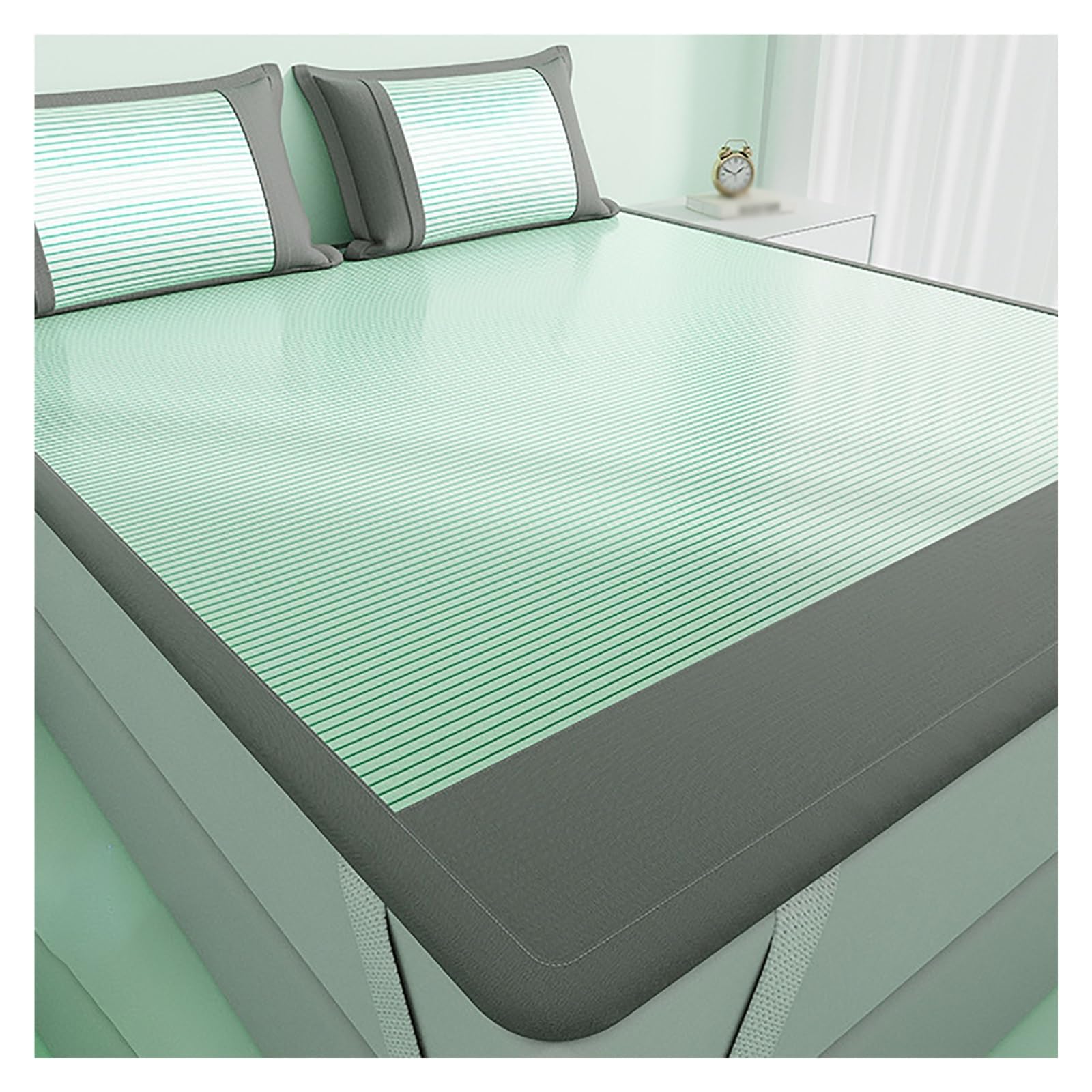 Ice Silk Cooling Bed Sheet, Cooling Ice Silk Sleeping Mat With Pillowcase Multicolor Multiple(Green,200x220cm)