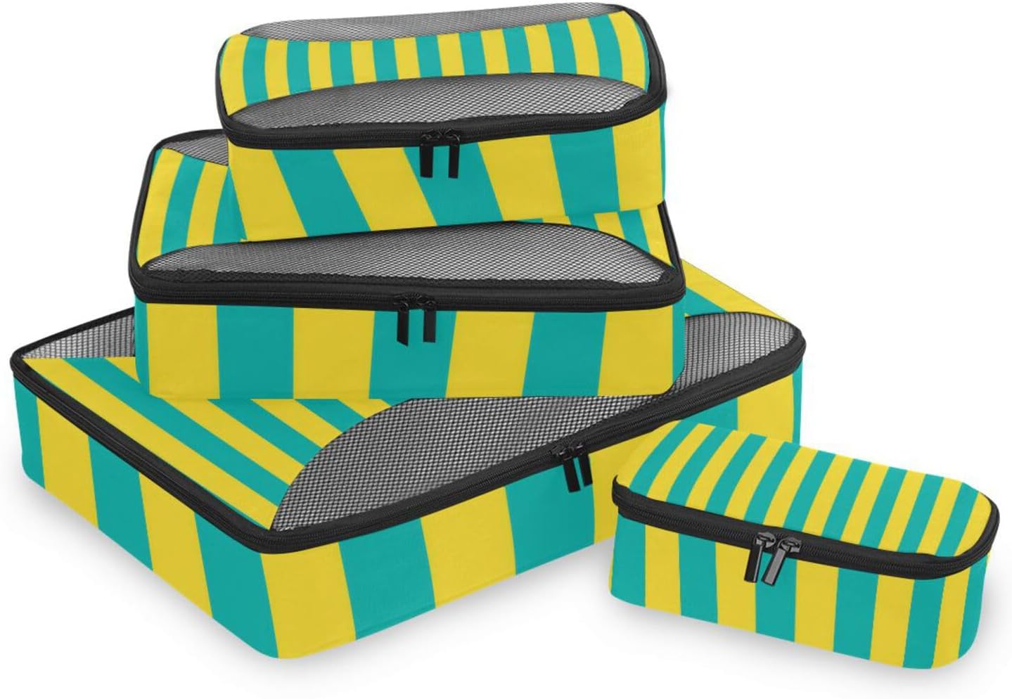 Yellow Blue Simple Stripe 4 Pcs set travel organizers for Mesh Travel Essentials lightweight packing cubes for diaper