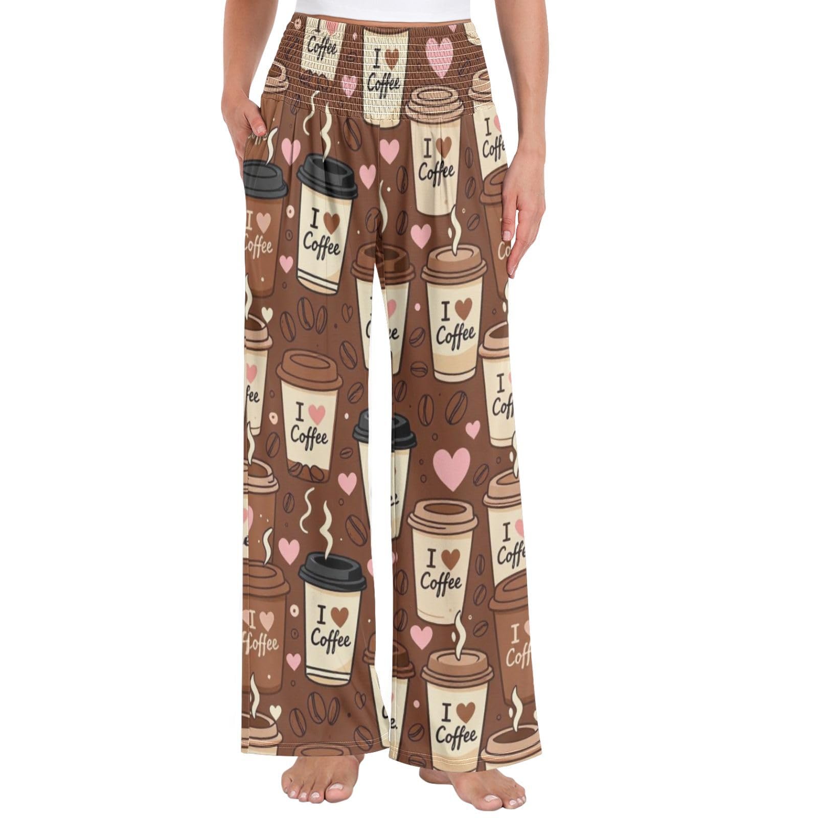 Filiżanki do kawy damskie spodnie palazzos elastyczna talia No Dig Casual Pants