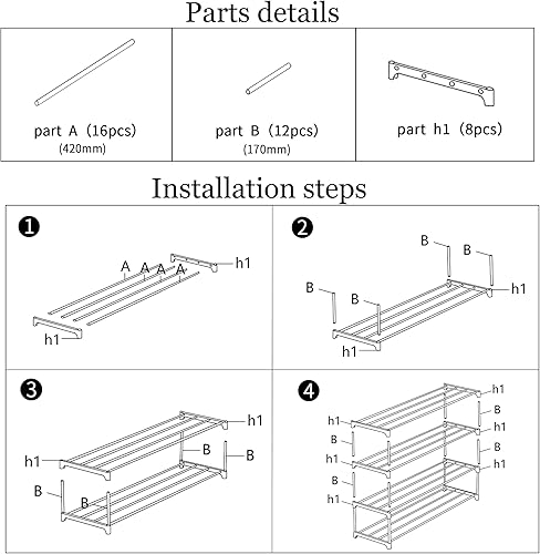 Miniatura 7 de SOKOSEN Estante de zapatos pequeño de 4 niveles apilable de metal organizador de zapatos para niños estante de zapatos estrecho para zapatos estante