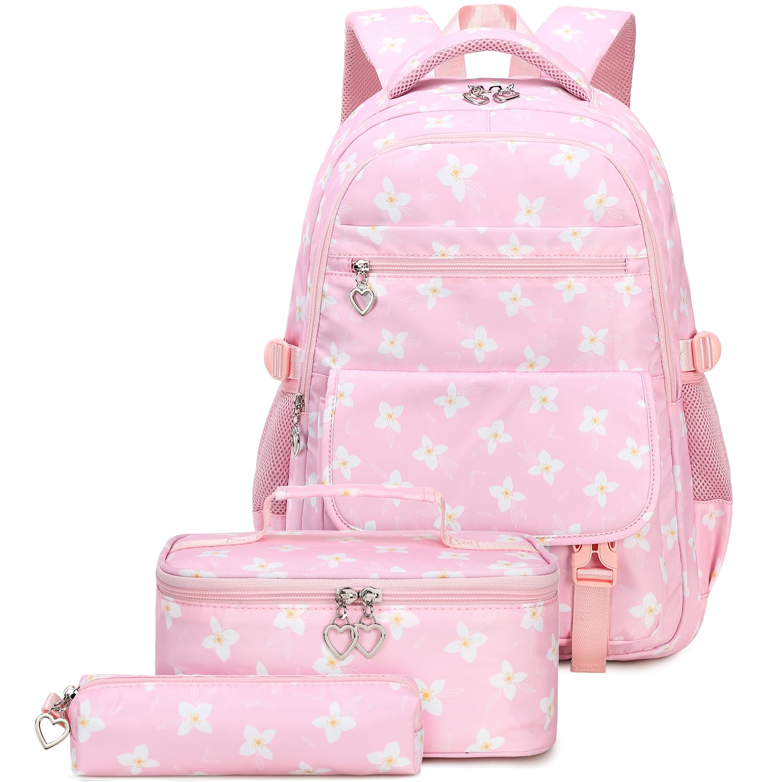 Joyfulife Floral Backpack for Girls Backpack with Lunch Box Kids Backpack Elementary Bookbags Primary Middle School Bags for Teens 3 in 1 School