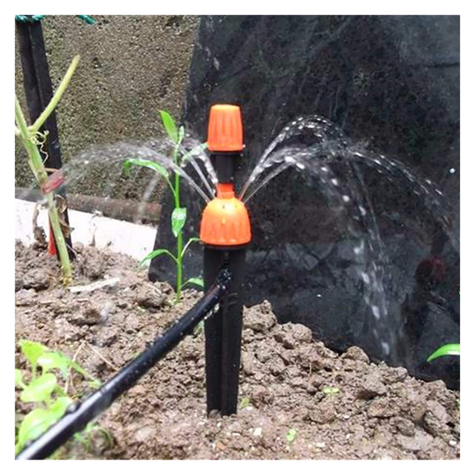 Irrigatore da giardino, Irrigatori in plastica con gocciolatori | Irrigazione del giardino della serra arancione da 50 pezzi: gocciolatori regolabili in miniatura