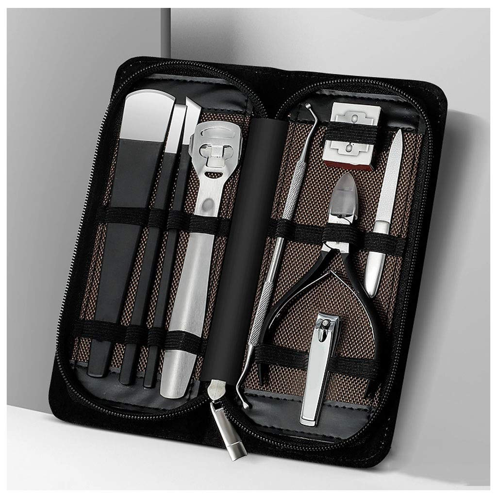 Forbicine per Unghie Kit Clippers di Cura del chiodo in Pelle Nera for la casa Nail Caso Signore Pedicure Set Domestica Nail Copertura in Acciaio Inox Tagliaunghie Set