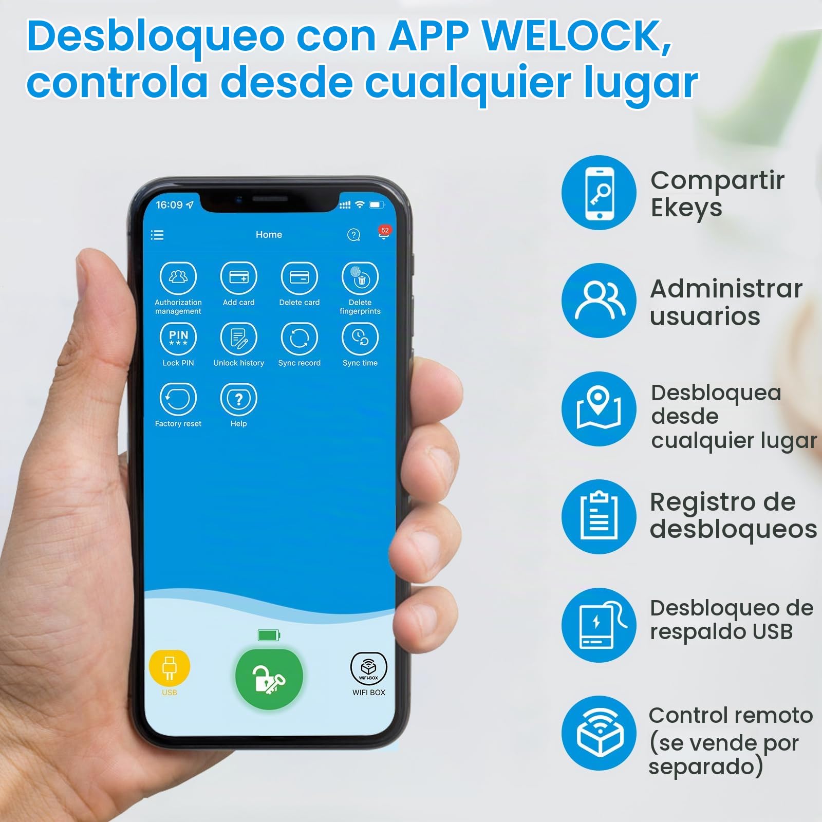 WELOCK SECBN51 Cerradura con huella digital,cerradura electrónica con Tarjeta RFID,APP Bluetooth Wi-Fi,cerradura inteligente de casa sin conversión,cerradura biométrica smart lock