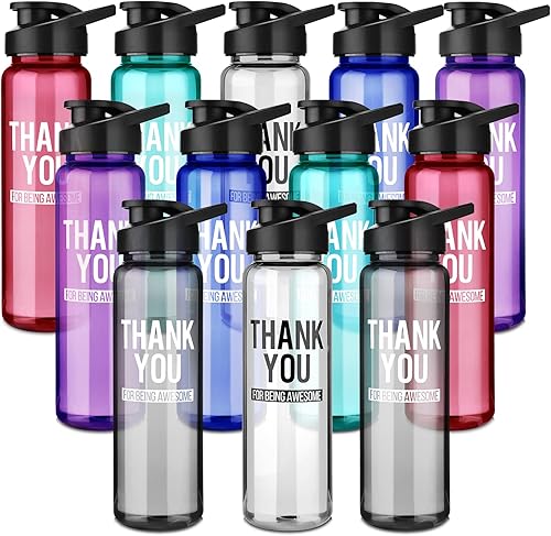 Paquete de 12 botellas de agua de plástico de 24 onzas, regalo de agradecimiento a granel para profesores, compañeros de trabajo, empleados, regalo