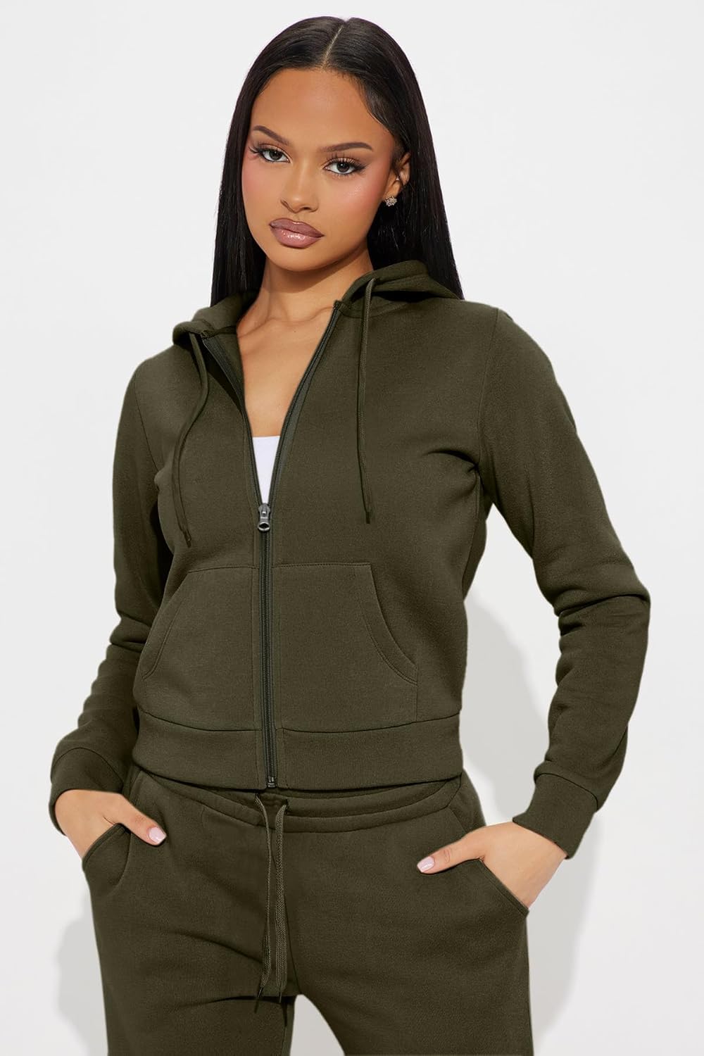 CLOCOR Women 2 Piece Outfits Sweatsuit Long Sleeve Zip-Up Hoodie Fall Winter Casual Jogger Sweatsuit Sets with Pocket - Image 5