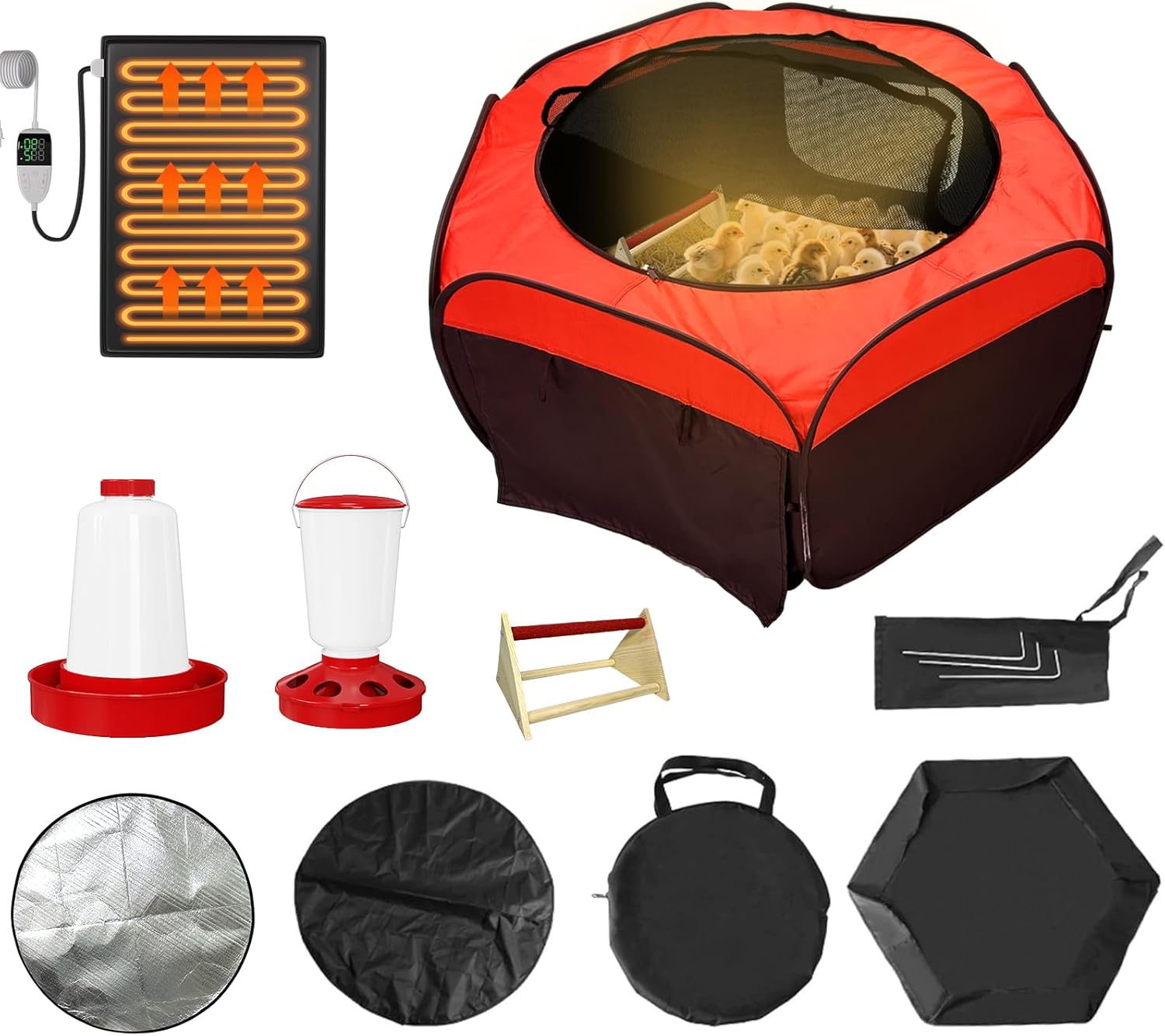 Brooder Box for Chickens with Timer-Controlled Chick Heating Pad - Chicken Feeder and Waterer Set for Chicks Indoor Accommodates Up to 20 Chicks - Ideal for Winter Chickens, Ducks, Geese, Quails