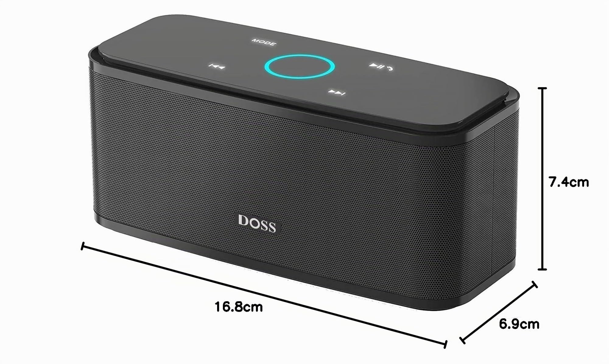 DOSS SoundBox Bluetooth Lautsprecher, Musikbox Bluetooth mit 5.0, Full-Range-Treiber, 20H Spielzeit,Touch Control, IPX5 Wasserdicht, Bluetooth Boxen für Handy, zuhause, Garten, Reise - Schwarz