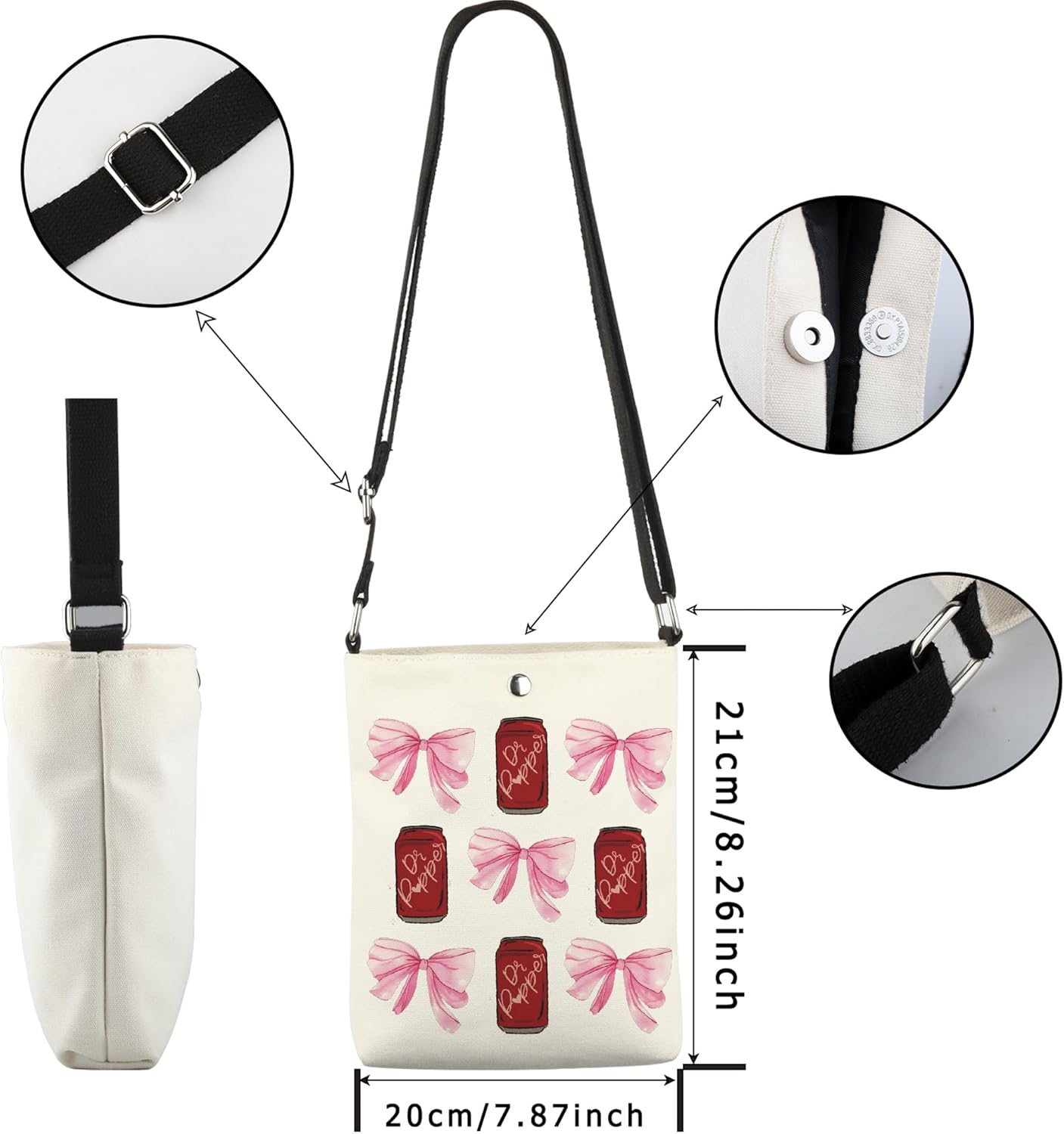 WCGXKO Pink Bow Soda Drink Crossbody Bag Soda Addict Gift for Soda Drink Lover - Image 4