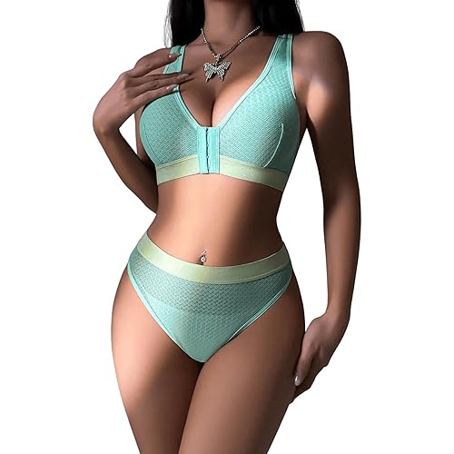SweatyRocks Women's 2 Piece Lingerie Full Coverage Front Closure Bra and Mid Rise Briefs Set Underwear